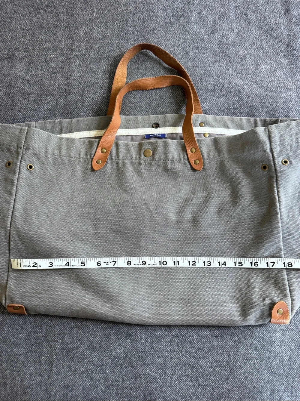 Buajibaja Canvas Tote Bag with Leather Handles - Gray